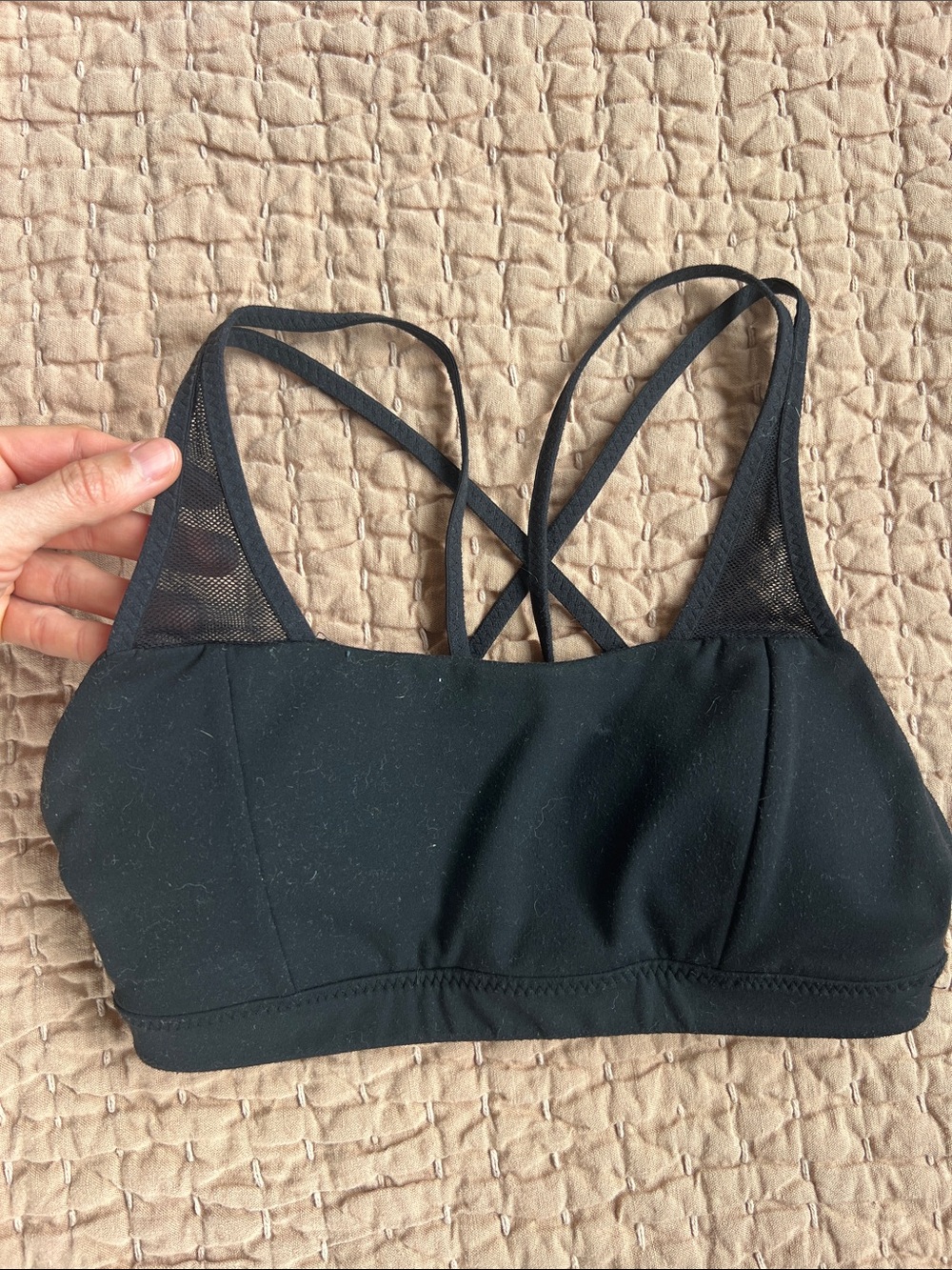 Athleta Black Mesh Strappy Sports Bra